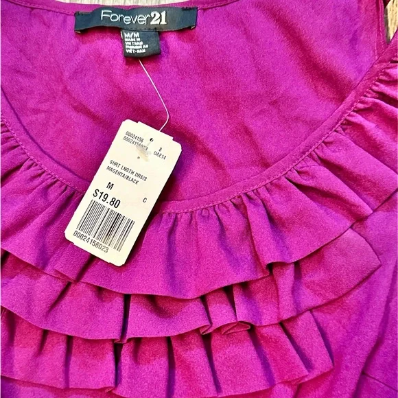 Forever 21 Magenta & Black Pencil Skirt Mini Dress with Sleeveless Ruffle Top - Picture 5 of 6